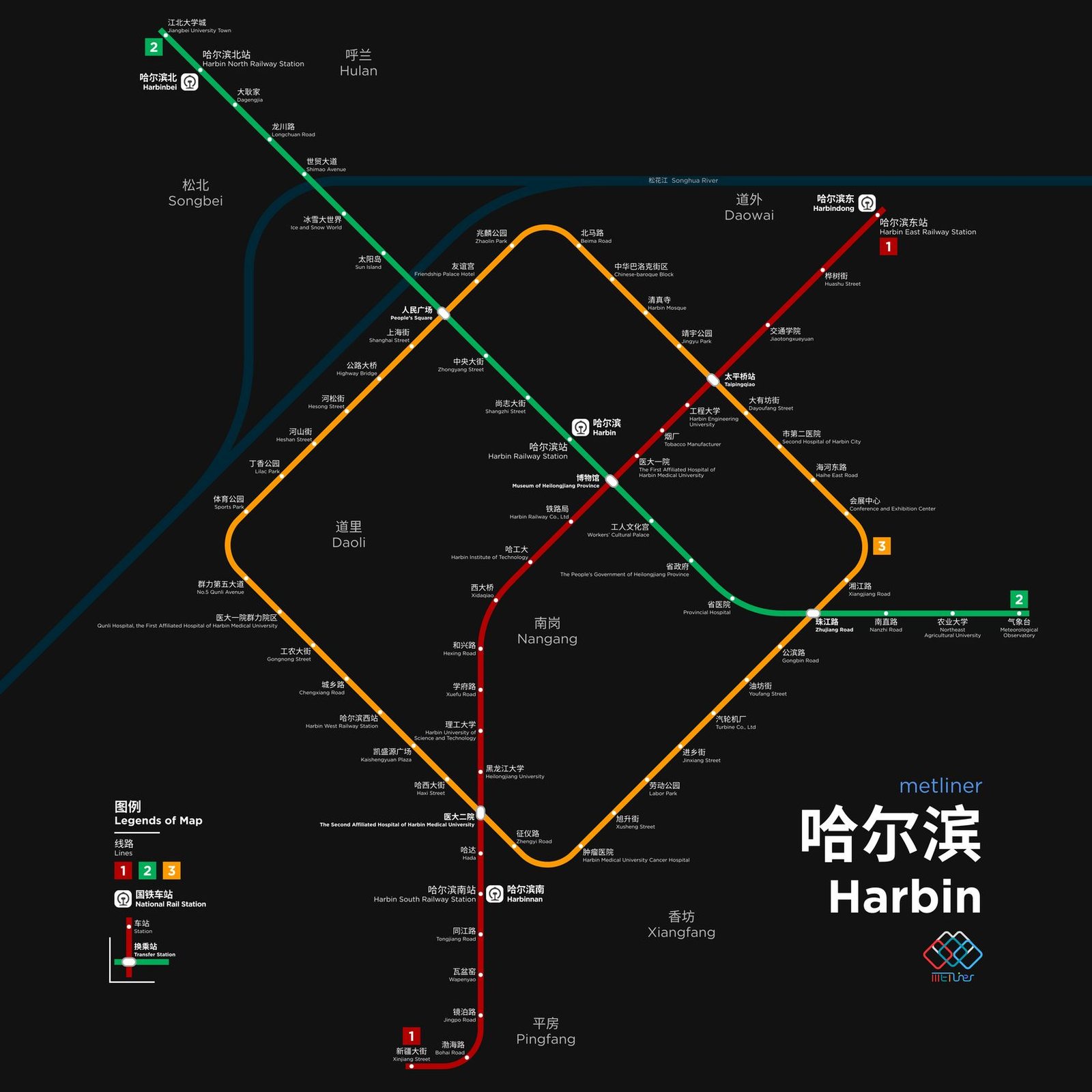 Metliner 的哈爾濱路線圖