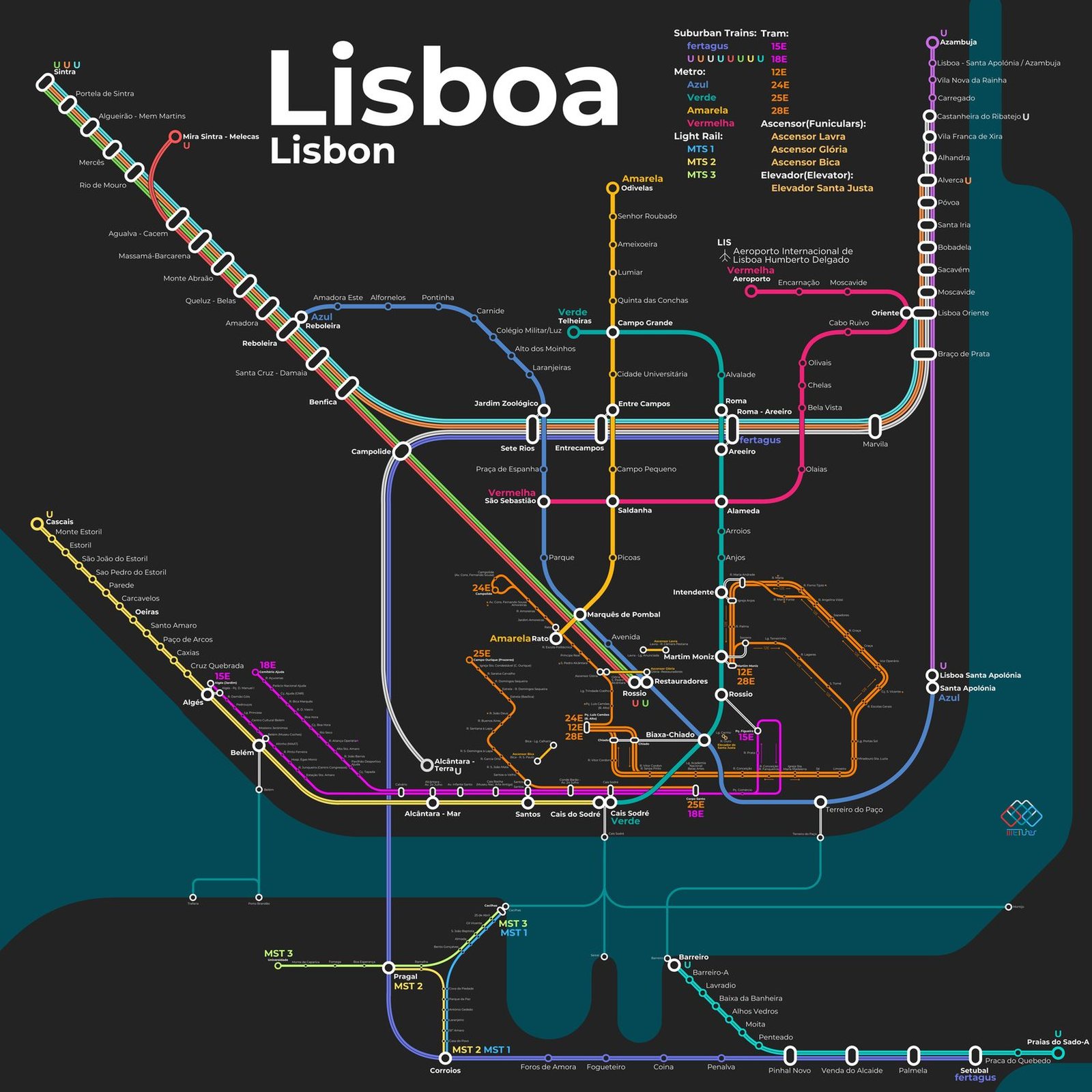 Lisbon metro map 2026 – Lisbon Metro network map by Metliner